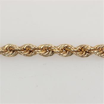 14kt Gold Rope Chain Heart Accent Bracelet