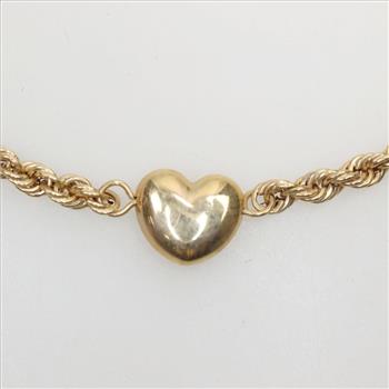 14kt Gold Rope Chain Heart Accent Bracelet