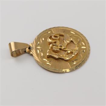 14kt Gold Round Mermaid Pendant