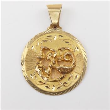 14kt Gold Round Mermaid Pendant