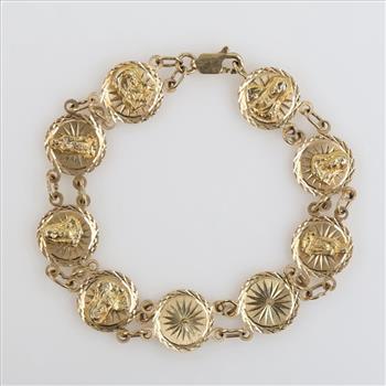 14kt Gold Round Religious Medallion Bracelet