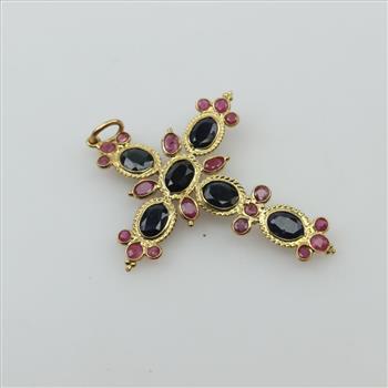 14kt Gold Ruby And Sapphire Cross Pendant