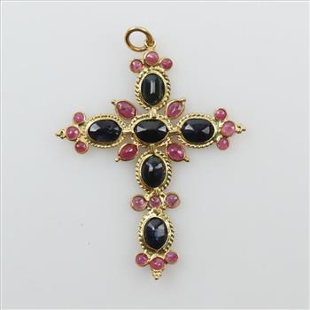 14kt Gold Ruby And Sapphire Cross Pendant
