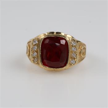 14kt Gold Ruby And Spinel Signet Ring