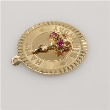 14kt Gold Ruby Happy Birthday Pendant