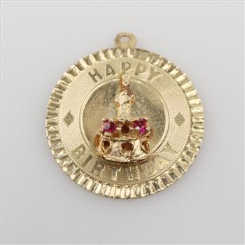 14kt Gold Ruby Happy Birthday Pendant