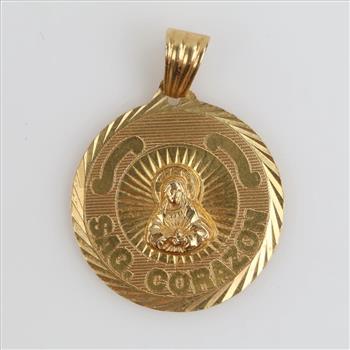 14kt Gold Semi Hollow Religious Circle Pendant