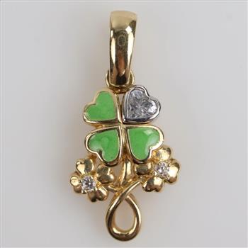 14kt Gold Shamrock Clear Stone Accent