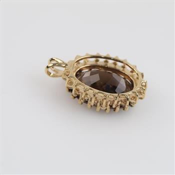 14kt Gold Smokey Quartz, Diamond Accent Oval Pendant