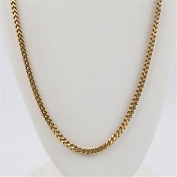 14kt Gold Square Fox Tail Link Chain Necklace- Evaluated By Our Certified Gemologist-AGS/GIA
