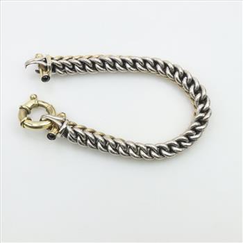 14kt Gold Sterling Silver Wide Link Blue Bead Bracelet