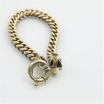 14kt Gold Sterling Silver Wide Link Blue Bead Bracelet