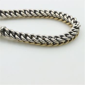 14kt Gold Sterling Silver Wide Link Blue Bead Bracelet