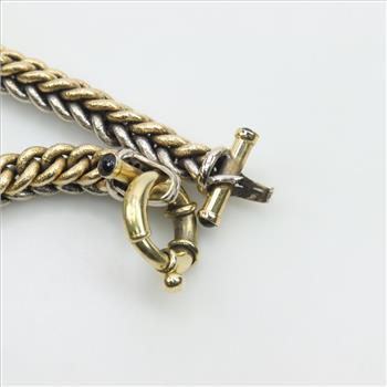 14kt Gold Sterling Silver Wide Link Blue Bead Bracelet