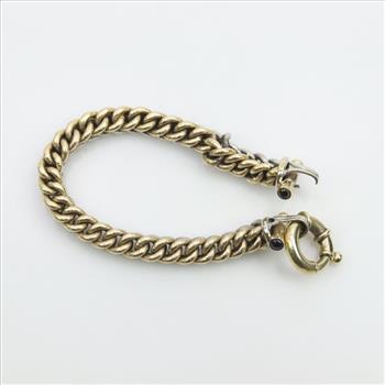 14kt Gold Sterling Silver Wide Link Blue Bead Bracelet