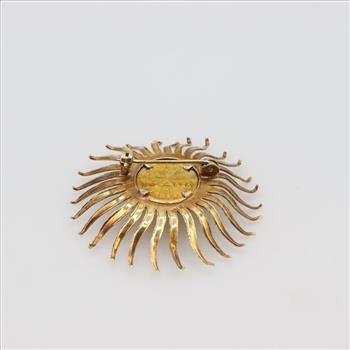 14kt Gold Sun-Shaped Brooch Pin With Venezuela Gold Coin