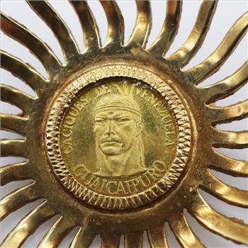 14kt Gold Sun-Shaped Brooch Pin With Venezuela Gold Coin