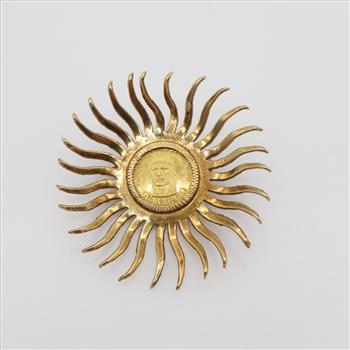 14kt Gold Sun-Shaped Brooch Pin With Venezuela Gold Coin