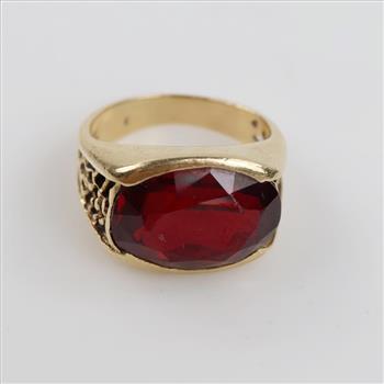 14kt Gold Synthetic Ruby Signet Ring