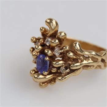 14kt Gold Tanzianite And Diamond Accent Ring