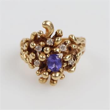 14kt Gold Tanzianite And Diamond Accent Ring