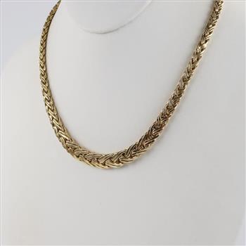 14kt Gold Tapered Braided Link Chain And Sapphire Necklace