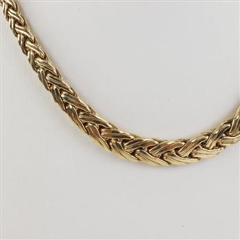 14kt Gold Tapered Braided Link Chain And Sapphire Necklace