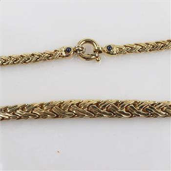 14kt Gold Tapered Braided Link Chain And Sapphire Necklace