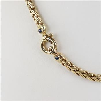 14kt Gold Tapered Braided Link Chain And Sapphire Necklace