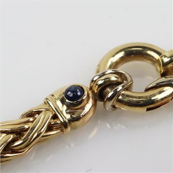 14kt Gold Tapered Braided Link Chain And Sapphire Necklace