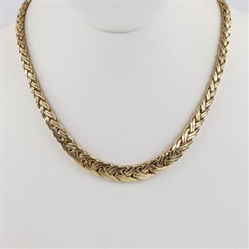 14kt Gold Tapered Braided Link Chain And Sapphire Necklace