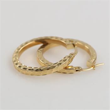 14kt Gold Textured Hollow Hoop Earrings
