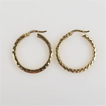 14kt Gold Textured Hollow Hoop Earrings