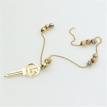 14kt Gold Tri Color Gold Beaded Bead Link Key Bracelet