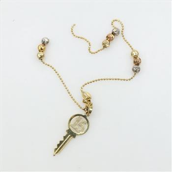 14kt Gold Tri Color Gold Beaded Bead Link Key Bracelet