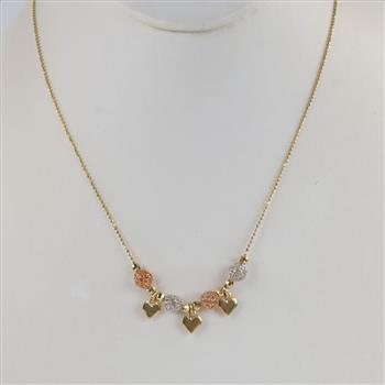 14kt Gold Tri Color Hollow Ball And Heart Necklace