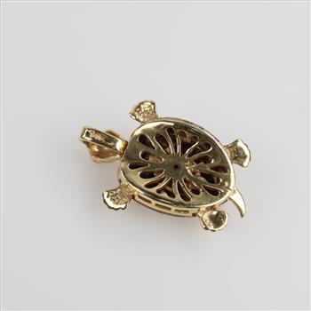 14kt Gold Tri-color Clear & Pink Stone Articulated Turtle Pendant
