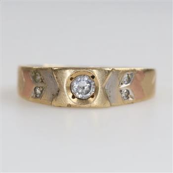 14kt Gold Tri-color Clear Stone Ring