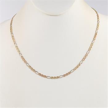 14kt Gold Tri-color Figaro Chain Necklace