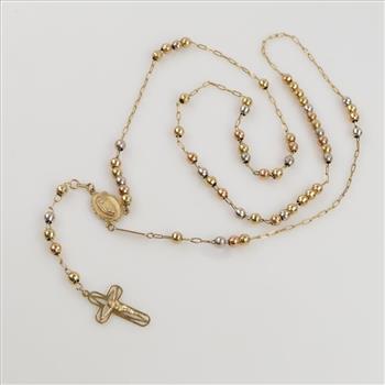 14kt Gold Tri-Color Gold Semi-Hollow Rosary