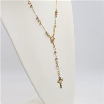 14kt Gold Tri-Color Gold Semi-Hollow Rosary