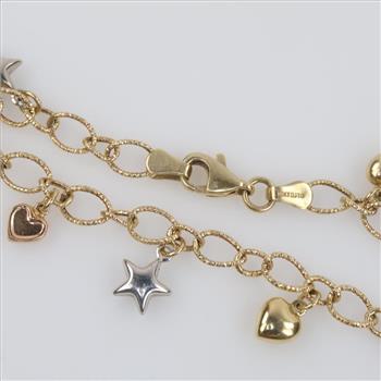 14kt Gold Tri-color Hollow Beaded Charm Bracelet