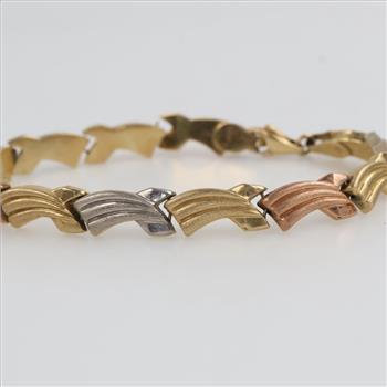 14kt Gold Tri-color Hollow Link Bracelet