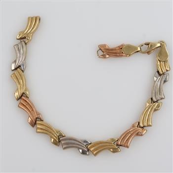 14kt Gold Tri-color Hollow Link Bracelet
