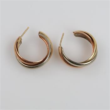 14kt Gold Tri-color Hoop Earrings