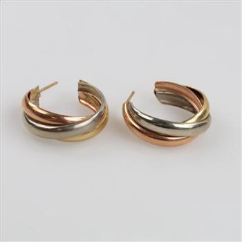 14kt Gold Tri-color Hoop Earrings