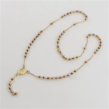 14kt Gold Tri-color Rosary Necklace