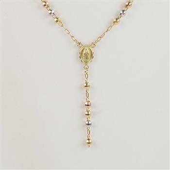14kt Gold Tri-color Rosary Necklace