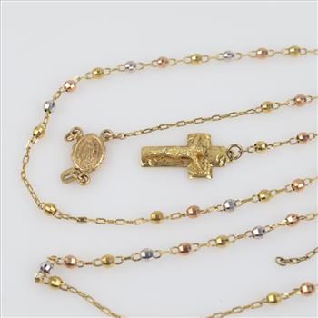 14kt Gold Tri-color Rosary Necklace