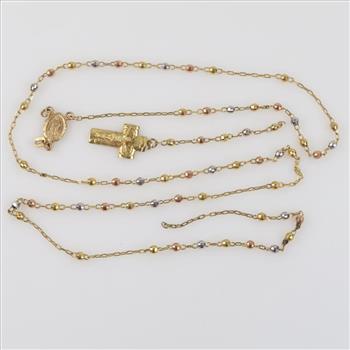 14kt Gold Tri-color Rosary Necklace